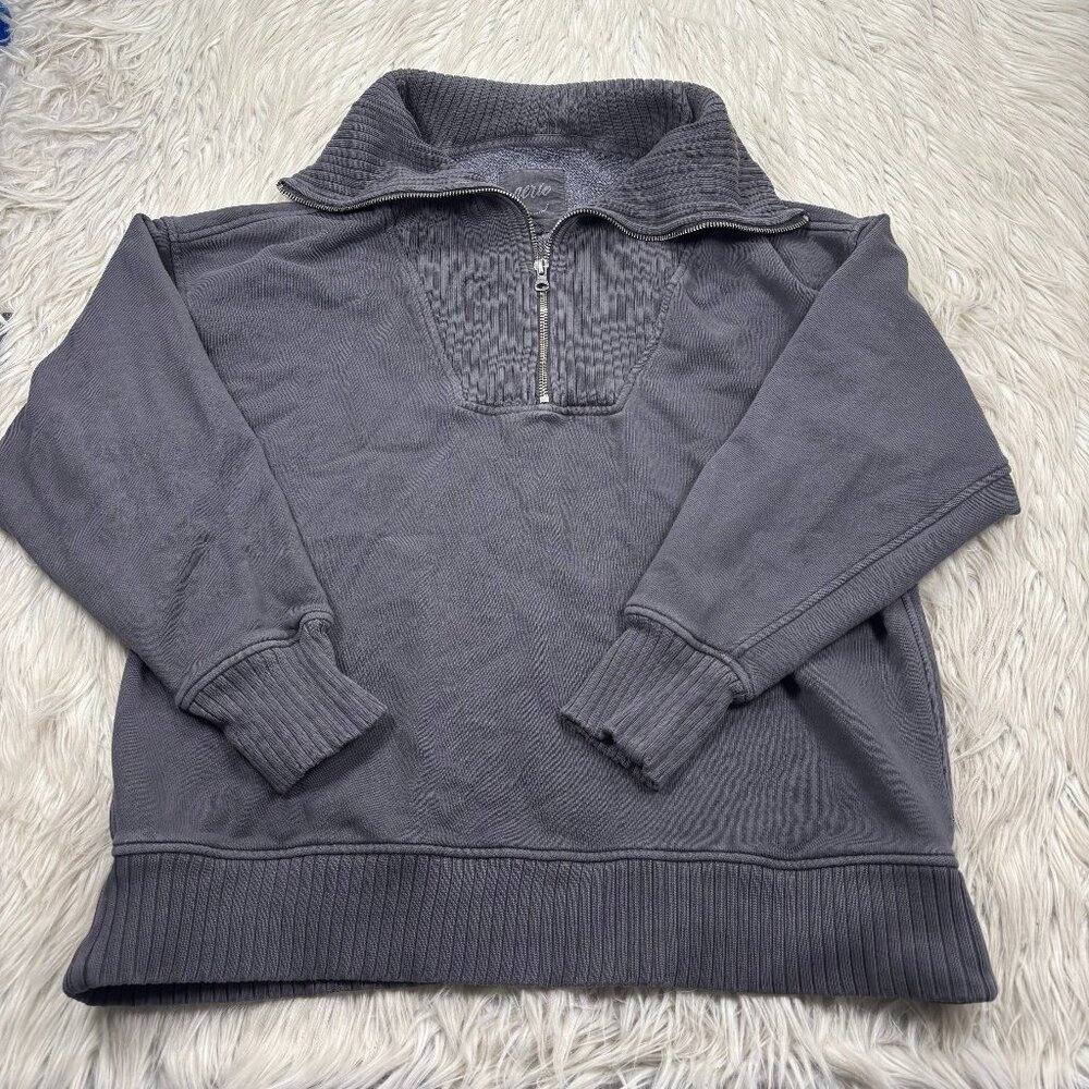 Aerie Zip Neck Collared Terry Pullover Sweatshirt